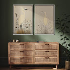 SIGNFORD Framed Canvas Print Wall Art Set Minimalist Heron Art Simplified Shapes in Neutral Tones Illustration Modern Art Decorative Nordic Nature for Living Room, Bedroom, Office - 24"x36"x2 White