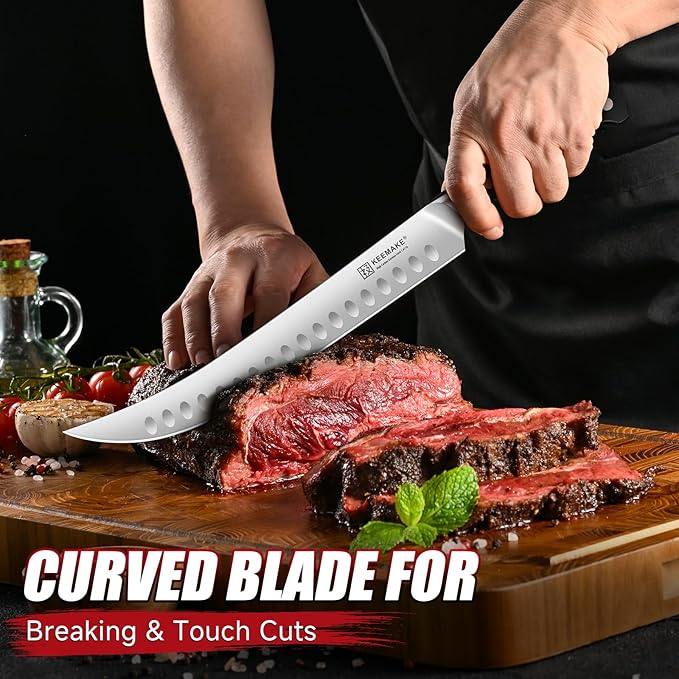 KEEMAKE Carving Knife Set - 12" Brisket Knife & 10" Butcher Knife & Boning Knife Set for Meat Ham Cutting Razor Sharp German Steel with Ergonomic Handle Full Tang Design