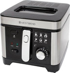 West Bend Deep Fryer with Adjustable Temperature Control Nonstick Basket Easy-View Window and Temperature Guide, Folding Handle and Locking Cover for Easy Storage, 3-Liter, Silver