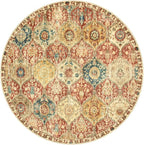 Lahome Moroccan Trellis Round Area Rugs, Washable Small Round Rug 3ft Non-Slip, Soft Vintage Ultra-Thin Circle Carpet for Bedroom Entryway Kitchen Laundry Bathroom, Red/Orange