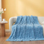 Snuggle Sac Faux Fur Checkered Blanket Twin Size with Soft Knitted Microfiber Fabric,Cozy Soft Warm Blanket for Sofa Bedroom Living Room,Solid Blue,60x80 inches