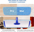18" Professional Microfiber Mop Floor Cleaning mop, Flat Mop with Stainless Steel Handle,4 Reusable Washable Mop Pads and mop Pads Brush,Microfiber Mop for Hardwood (18" Microfiber Mop)