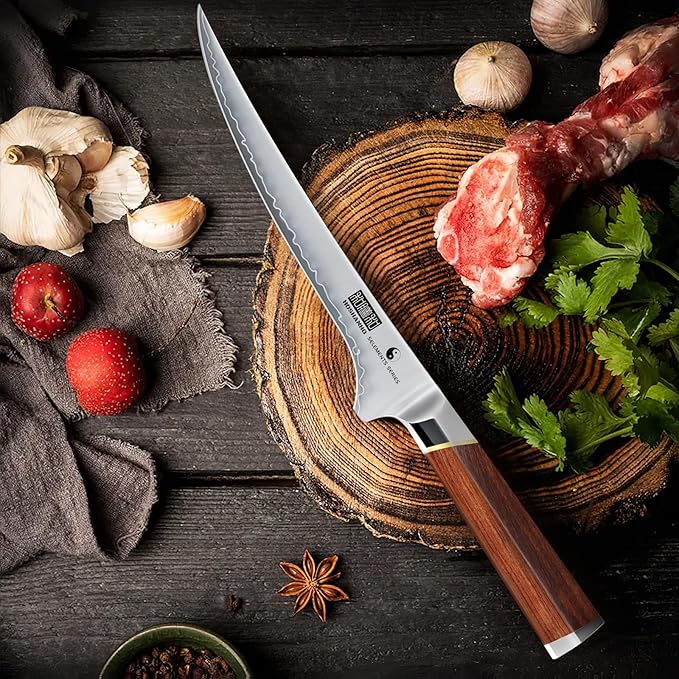HOSHANHO Fillet Knife 7 Inch, Japanese High-carbon Steel Boning Knife for Meat Chicken Cutting, Razor Sharp Fish Fillet Knives with Ergonomic Red Sandalawooden Handle
