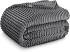 Bare Home Textured Fleece Blanket - Throw/Travel - Ultra-Soft Lightweight for Bed, Sofa, and Couch - Luxury Microplush - Cozy Warm Blanket (Throw, Ribbed Grey)