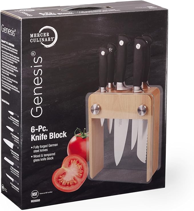 Mercer Culinary M20050 Genesis 6-Piece Wood / Glass Knife Block Set
