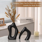 Ceramic Vase Set of 2, White Decorative Aesthetic Flower Vase for Home Décor Modern Minimalist Table, Fireplace, Shelf, Mantel, Entryway Centerpieces