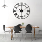 1st owned Large Wall Clock, Metal Retro Roman Numeral Clock, Modern Round Silent Wall Clocks, Easy to Read for Living Room/Home/Kitchen/Bedroom/Office/School Decor (Black, 32 Inch)
