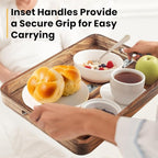 Acacia Wood Serving Tray with Handles, 17’’x13’’ Rectangular Decorative Ottoman Tray for Living Room, Coffee Table Tray for Decor, Breakfast in Bed