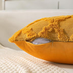 Set of 2 Soft Moroccan Throw Pillow Covers 18x18 Inch Plush Boho Decorative Pillow Cover Accent Cushion Case for Couch Sofa Bed, Mustard Yellow