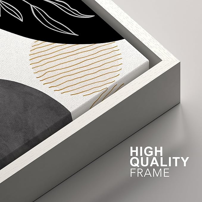 SIGNFORD Framed Canvas Print Wall Art Set Mid-Century Nordic Geometric Ring Plants Abstract Shapes Illustrations Modern Art Decorative Bohemian for Living Room, Bedroom, Office - 24"x36"x2 White