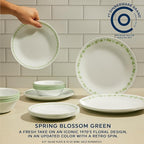 Corelle Vitrelle 18 Piece Glass Dinnerware Sets Service for 6, Triple Layer Chip & Crack Resistant Glass Plate and Bowl Sets, Spring Blossom Green