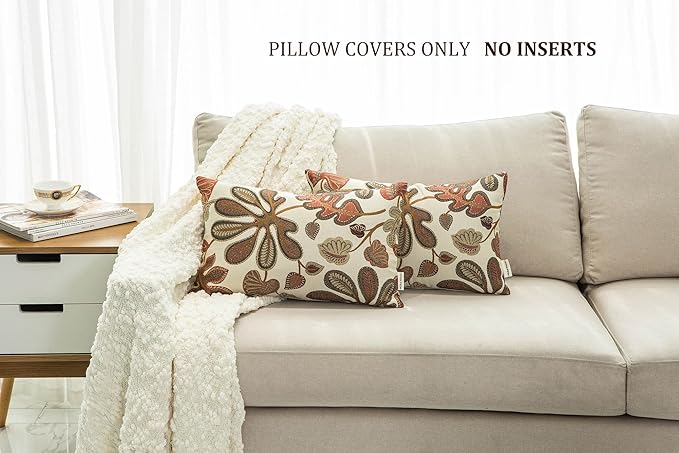 Mika Home Set of 2 Jacquard Tropical Leaf Pattern Oblong Throw Pillow Covers Accent Pillowcase 12X20 Inches,Coral Cream