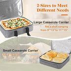 Insulated Casserole Carrier for Hot or Cold Food, Fits 8"-15" Baking Dish，Thermal Food Carrier Bag, Lasagna Lugger Tote for Potluck Parties/Picnic/Cookouts/Lunch, Grey，2 Pack