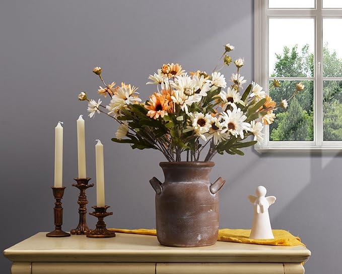 Quoowiit Ceramic Rustic Farmhouse Vase, Distressed Decorative Flower Vases for Home Decor, Ideal Shelf Decor, Brown Boho Vase for Living Room Bedroom Kitchen Office Decor Centerpiece Table Decorations