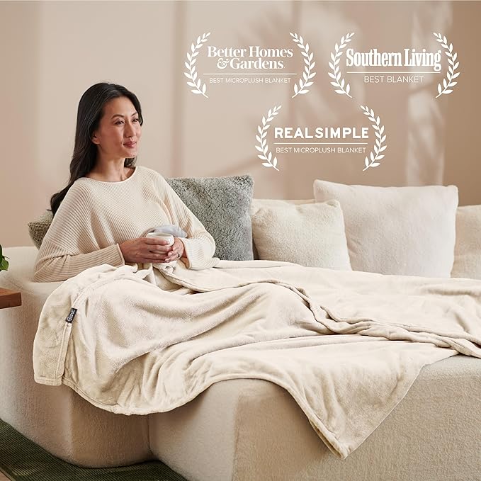 Bare Home Fleece Blanket - Throw Extra Long - Ultra-Soft Lightweight for Bed, Sofa, and Couch - Luxury Microplush - Cozy Warm Blanket (Throw XL, Vanilla)