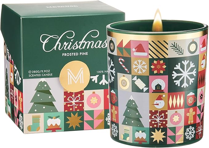 M&SENSE Fir & Pine Scented Winter Candle 55 Hours Long Lasting Wood Scent Gift for Christmas, 9.9oz All Natural Soy Wax Clean Non Toxic Candle for Housewarming & Stress Relief
