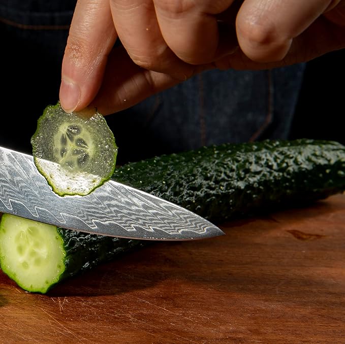 7-Piece Damascus Knife Block Sets, Damascus Knife Set for Professional Chefs, Cutlery Kitchen Scissors and Knives, Premium Razor Sharp Professional Chef Knife with Kitchen Shears and Block Set