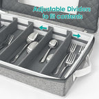 homyfort Flatware Storage Case Box, Silverware Organizer, Tableware Cutlery Utensil Storage Container with Cover/Lid and Adjustable Compartments for Flatware Organization (Grey)