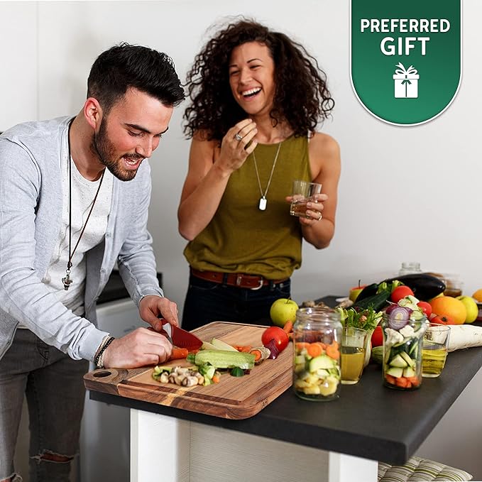 AZRHOM Large Acacia Wood Cutting Board for Kitchen, Butcher Block for Meat and Cheese, Chopping Board with Hanging Hole and Groove 18x12 Inch