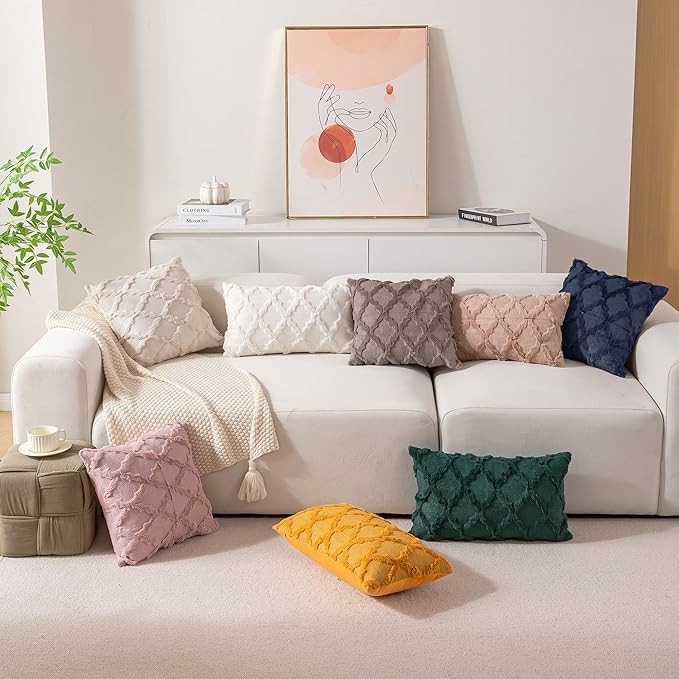 Set of 2 Soft Moroccan Throw Pillow Covers 16x16 Inch Plush Boho Decorative Pillow Cover Accent Cushion Case for Couch Sofa Bed, Navy Blue