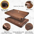 AZRHOM Large Walnut Wooden Cutting Board for Kitchen-17x11 Inch Wood Cutting Board with Juice Groove, Non-Slip Mats & Built-in Handles (Gift Box Included)