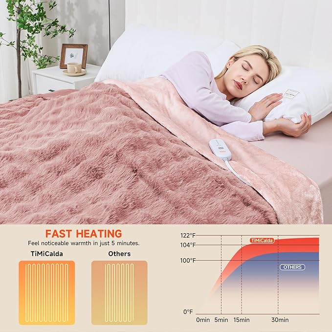 Heated Blanket Electric King- 100"x90" Soft Thick Bubble Electric Blanket for Sofa with 5 Heat Levels & 10 Hours Auto-Off Overheat Protection, Warm Cozy Gifts, Pink