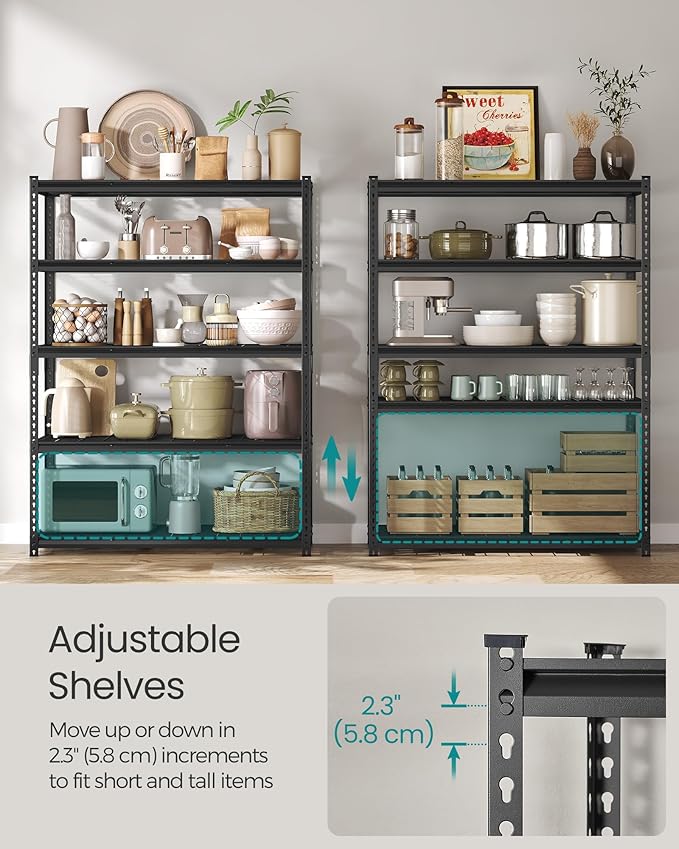 SONGMICS 5-Tier Storage Shelves, Heavy-Duty Garage Shelving, Adjustable Shelving Unit, Steel Shelf, Boltless Assembly, for Garage, 2,200 lb Load, 24 x 48 x 72 Inches, Ink Black UGLR454B01