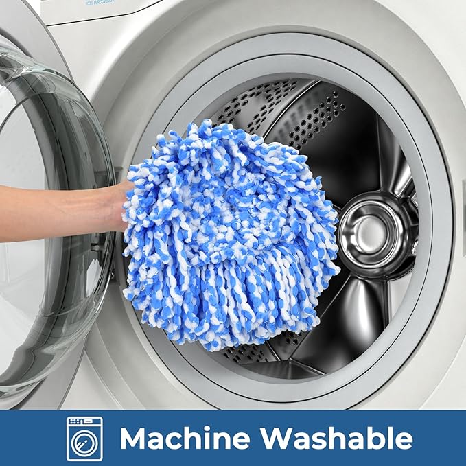 Matthew Spin Mop Replacement Kit - 4 Refill Heads, 30-58in Handle & Base Combo Set (Blue, 1-Tank System)