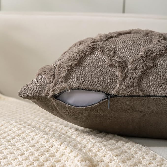 Set of 2 Soft Moroccan Throw Pillow Covers 16x16 Inch Plush Boho Decorative Pillow Cover Accent Cushion Case for Couch Sofa Bed, Deep Grey