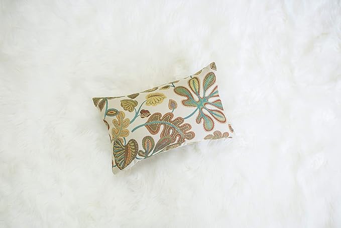 Mika Home Set of 2 Jacquard Tropical Leaf Pattern Oblong Throw Pillow Covers Accent Pillowcase 12X20 Inches,Teal Cream
