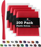 Party Solids Red Plastic Knives 200 Pieces Red Knives Disposable Utensils Heavy Duty Plastic Cutlery Set Disposable Cutlery Sets Flatware Sets Silverware Set Party Supplies & Party Tableware