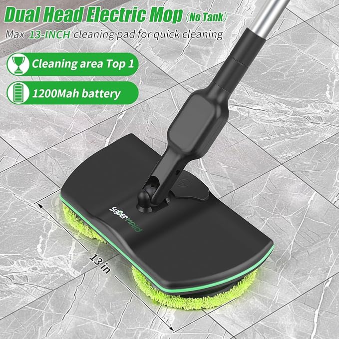 Electric Spin Mop,13-Inch Max Cleaning Pad Cordless Electric Mop,Laminate Floor Cleaner for Mopping,Automatic Spin Mops for Hardwood,Tile (No Water Tank)