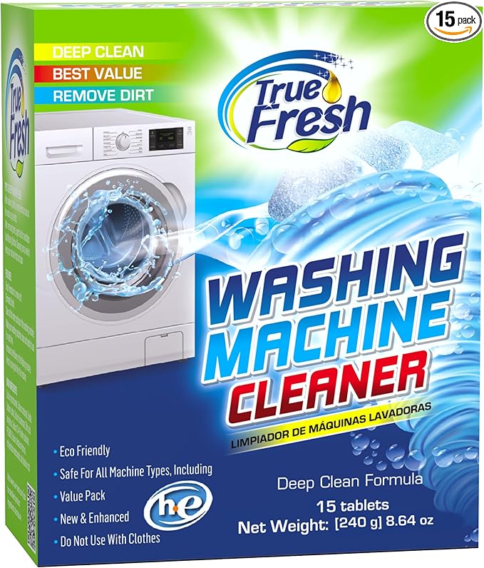 True Fresh Washing Machine Cleaner Tablets, 15 Solid Deep Cleaning Tablet, Finally Clean All Washers Machines Including HE Front Loader Top Load