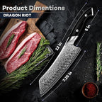 DRAGON RIOT Japanese Chef Knife, Damascus Santoku Knife with VG10 Steel Core, Ultra Sharp Handmade Kitchen Knives with Ergonomic Handle, Premium Gift Box for Mom and Dad