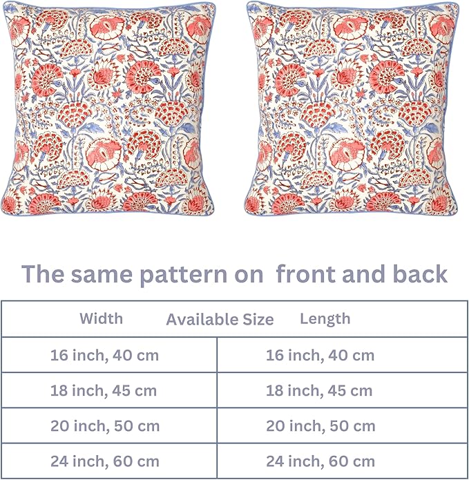 Ridhi Hand Block Print Flamingo Pink Decorative Outdoor Couch Throw Canvas Pillow Cover Set of 2 16x16 Washable Modern Vintage Boho Chic Spring Home Déco Cover