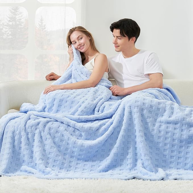 Cozy Bliss Soft Twin Size Waffle Blanket - Lightweight Cozy Blankets Gift for Women,Cute Checkered Throws Blanket for Bed, Couch and Sofa,Light Blue,60x80 Inches