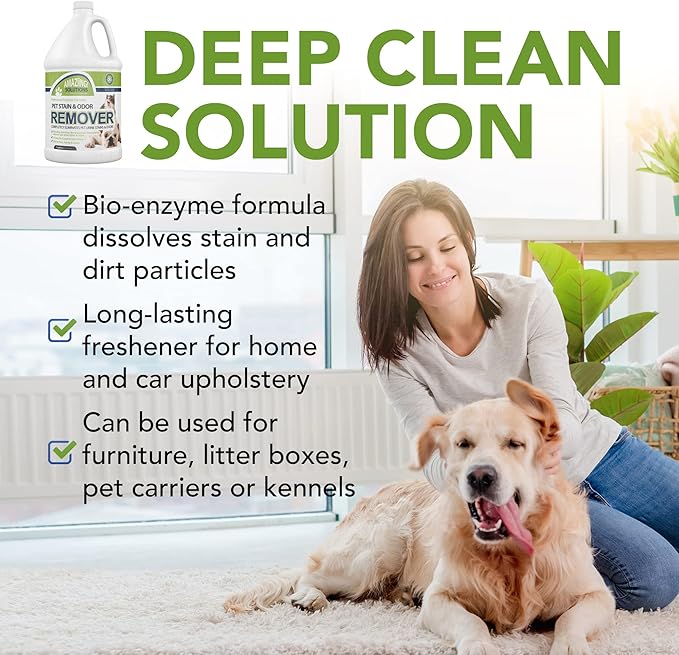 Pet Stain and Odor Remover - Enzyme Cleaner, Pet Urine Odor Eliminator Refill - Floor & Carpet Cleaner, Pet Deodorizers For Home, Fabric Freshener W/Fresh, Clean Scent, 1 Gallon