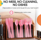 Party Solids Pink Plastic Silverware Heavy Duty 150 Pieces Pink Plastic Cutlery Sets, Utensil Sets, 50 Of Each Forks, Knives & Spoons Disposable Cutlery Set, Flatware Set For Party Supplies