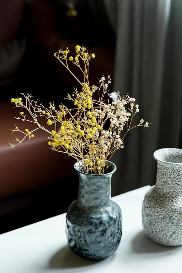 Rustic Pottery Ceramic Vase - Vintage Farmhouse Style Decor, White Grid Ceramic Vases for Home Decor, Modern Farmhouse Decor (Blue and green)