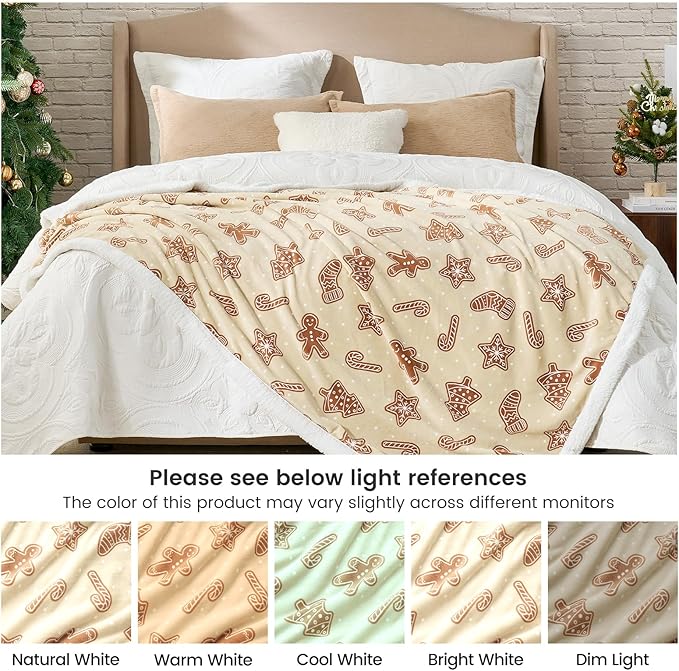 Cozy Bliss Luxury Sherpa Throw Blanket for Couch, Premium Reversible Thick Throw with Gingerbread & Candy Cane Design, Warm Cozy Soft Blanket for Home and Gifts (50 * 60)