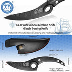 XYJ Authentic Since 1986, FULL TANG 6 Inch Boning Knife With Sheath, Stainless Steel Deboning Meat Cleaver for Meat Cutting, Vegetable Kitchen Knife for Outdoor Camping