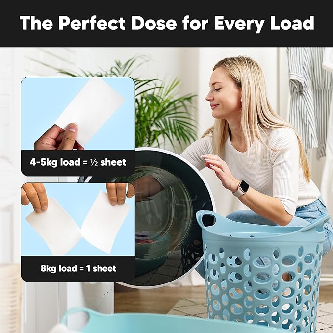 Laundry Detergent Sheets - Pre-Measured Laundry Sheets - Powerful Stain Removal - Gentle on Skin & Fabrics - Works in All Washers - Convenient and Travel Friendly (Ocean Breeze)
