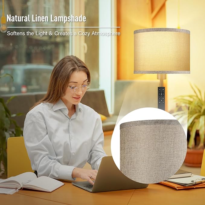 Floor Lamps for Living Room, Stepless Dimmable Floor Lamp with Remote, 2700K-6500K Colors Temperature & Brightness Adjustable,10W/1200LM Jute LED Floor Lamp, Modern Standing Lamp for Bedroom/Office