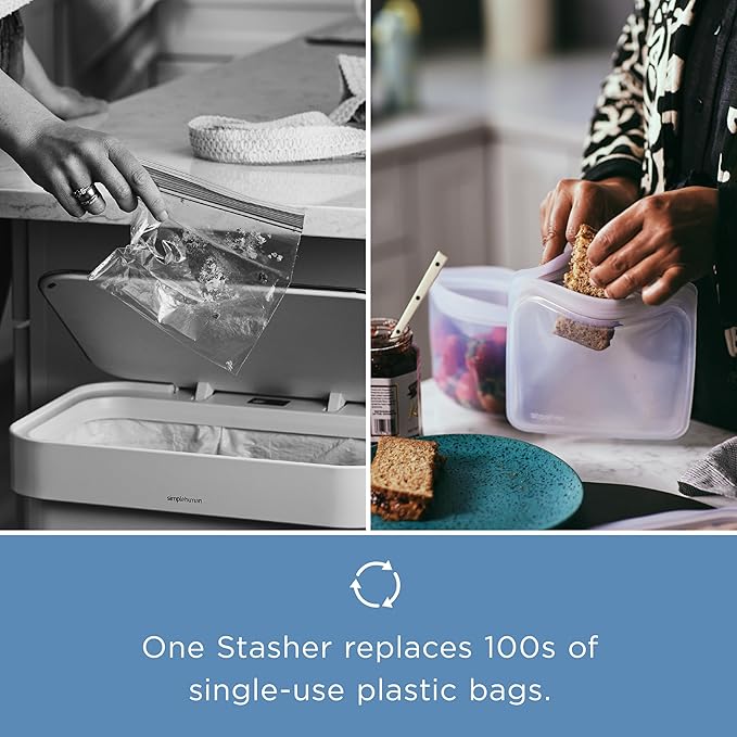 Stasher Premium Silicone Reusable Food Storage Bags, 4-Pack, Aqua, Multi-Use Food Storage Bags, Lunch Bag, Travel Containers, BPA Free, Leak-free, Dishwasher-Safe, Eco-friendly