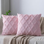 Set of 2 Soft Moroccan Throw Pillow Covers 16x16 Inch Plush Boho Decorative Pillow Cover Accent Cushion Case for Couch Sofa Bed, Light Pink