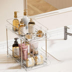 Vtopmart 4 Pack 2 Tier Bathroom Under Sink Organizers and Storage, Clear Kitchen Pantry Organization, Pull Out Medicine Cabinet Organizer with Movable Dividers