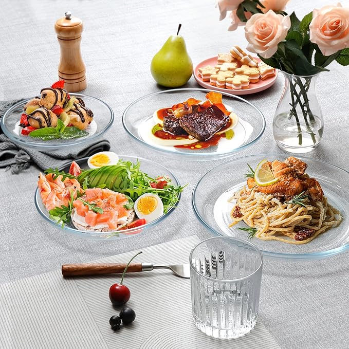 NUTRIUPS 6 Pack 7in Small Glass Plates - with Lipped Edge - Clear Glass Plate, Tempered Glass Plates Set of 6, Clear Dessert Plate, Dishwasher & Microwave Safe
