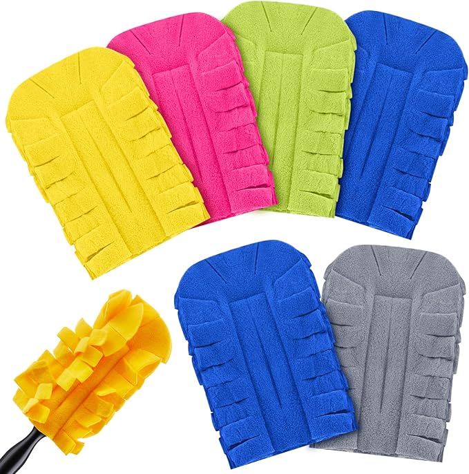 Zubebe 6 Pcs Duster Refill Reusable Fleece Duster Refills Feather Flat Dusters Multi Surface Washable Cleaning Pads Tools for Home, Blinds, Car, Pet, Furniture, Fans (Bright Color)