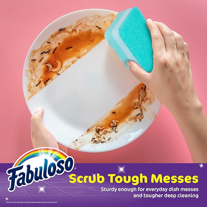 Fabuloso Sponges, Rainbow - Assorted Color Scratch-Free Scrubber for Dishes and Surfaces - Dishwashing Sponge for Bold and Bright Cleaning Experience, 12 Count