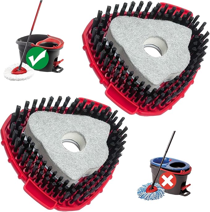 [2025 New Version] 2-Pack Oceda Scrubber Mop Heads for EasyWring 1-Tank System, Stiff-Bristle Brush Head with Built-in Scouring Pad for Deep Cleaning Floors and Tiles